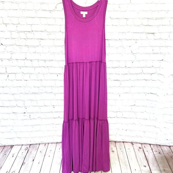NWT Cupio Wms Small Jewel Plum Sleeveless Tiered Maxi Dress Ruffled Trim Boho - Picture 1 of 11